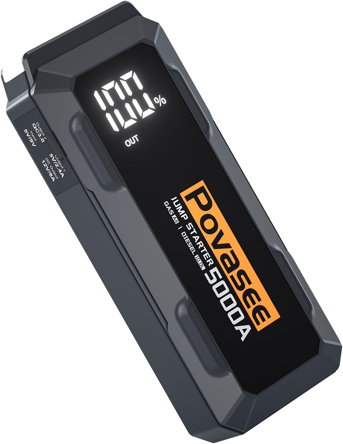 Povasee Jump Starter 5000A Car Jumper Starter, Model A30 12V Jump Box for Car Battery up to 10L Gas or 8L Diesel Engine Battery Jumper Starter Portable with Power Bank/Dual Output/LED Light