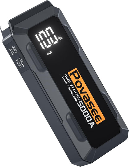 Povasee Jump Starter 5000A Car Jumper Starter, Model A30 12V Jump Box for Car Battery up to 10L Gas or 8L Diesel Engine Battery Jumper Starter Portable with Power Bank/Dual Output/LED Light