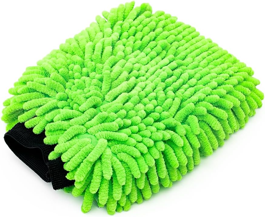 The Rag Company - Premium Chenille Microfiber Knobby Wash Mitts - Perfect for Car Washing and Detailing; Scratch-Free, Lint-Free, Double-Sided, Plush, and Absorbent; Lime Green + Blue (2-Pack)