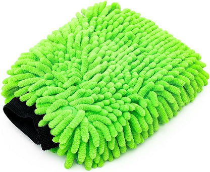 The Rag Company - Premium Chenille Microfiber Knobby Wash Mitts - Perfect for Car Washing and Detailing; Scratch-Free, Lint-Free, Double-Sided, Plush, and Absorbent; Lime Green + Blue (2-Pack)