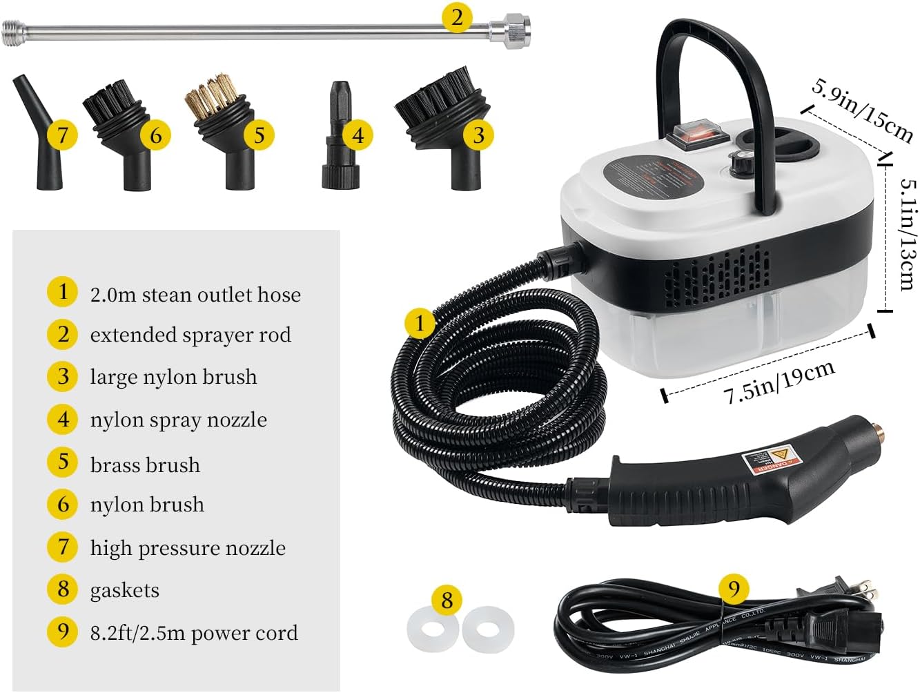 Foandbevi 7 in 1 Steam Cleaner 2500W High Pressure Steamer for Cleaning, Car Steamer Handheld Steam Cleaner for Home Use, Hardwood Floor Steam Cleaner for Upholstery, Kitchen, Bathroom, Grout