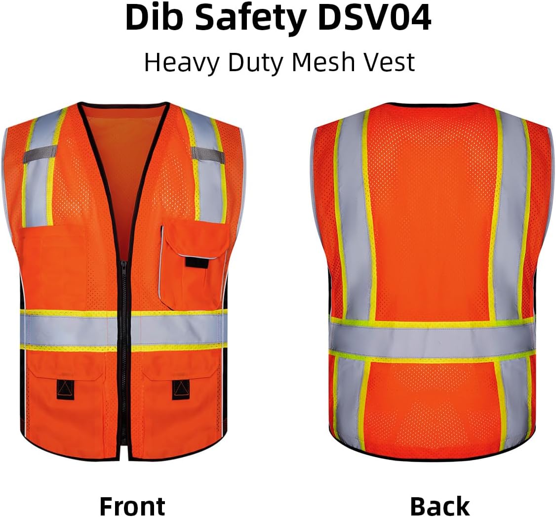 Dib Safety Reflective Mesh Vest ANSI Class 3, High Visibility with Pockets and Zipper, Made with 3M Reflective Tape, Yellow XL