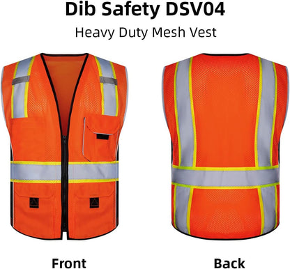 Dib Safety Reflective Mesh Vest ANSI Class 3, High Visibility with Pockets and Zipper, Made with 3M Reflective Tape, Yellow XL