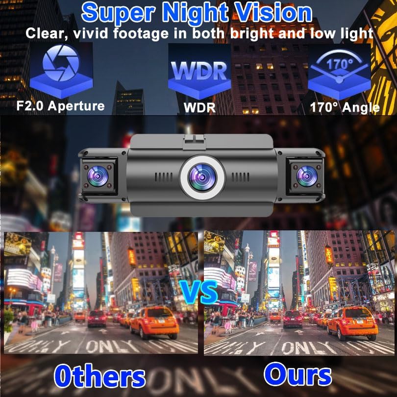1080P Dual Dash Camera for Car Front and Inside Dashcam Car Security Video Recorder,170°Wide Angle Vehicle Cam,WDR,G-Sensor,2’’ IPS Screen,Loop Recording,Night Vision (Dual Dash Cam Without Card)