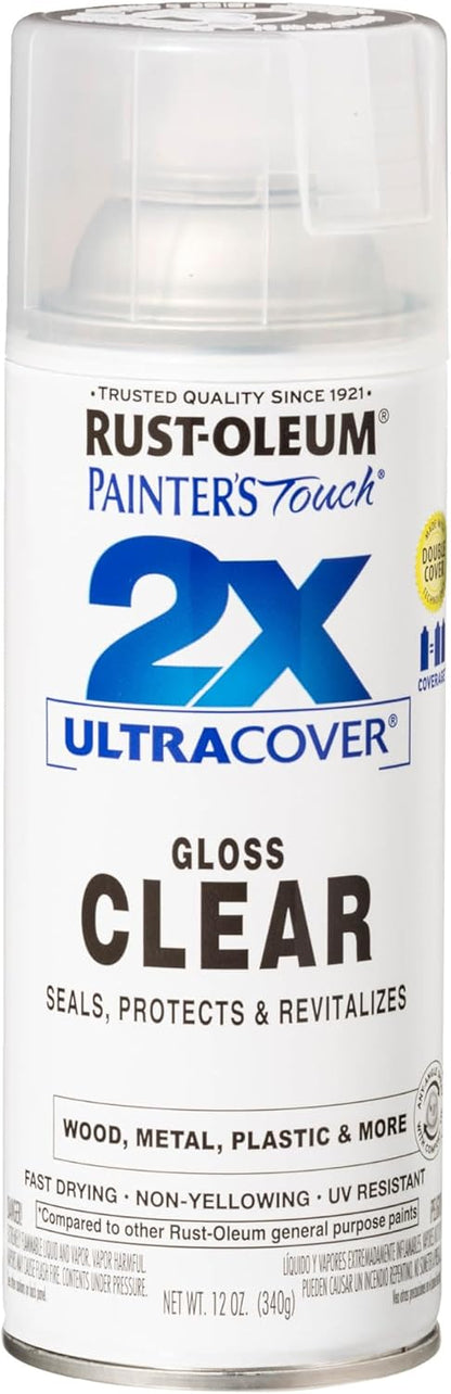 Rust-Oleum 334029 Painter's Touch 2X Ultra Cover Spray Paint, 12 oz, Gloss Clear - Colors A