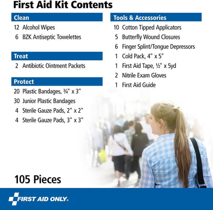 First Aid Only 6060 All-Purpose 10-Person Emergency First Aid Kit for Business, Worksite, Home, and Car, 57 Pieces