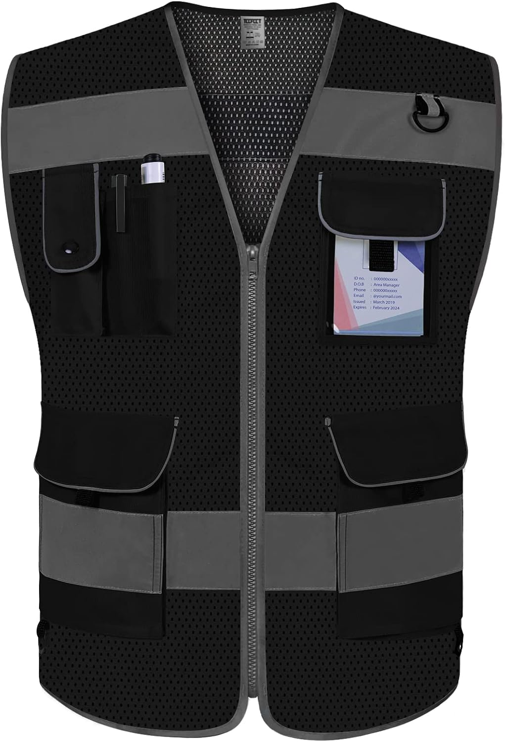 TCCFCCT Safety Vest for Men Women 9 Pockets High Visibility Vest for Safety, Reflective Work Vest with Reflective Strips, Meets ANSI/ISEA Standards, (Yellow, Large)