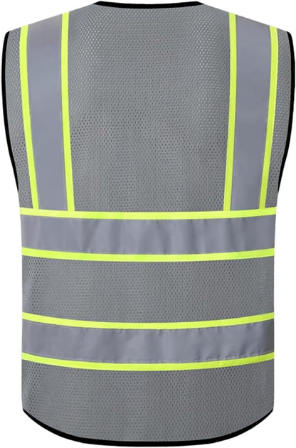 Reflective High Visibility Safety Vest for Men Women with Pockets Zipper Front Meets ANSI/ISEA Standards