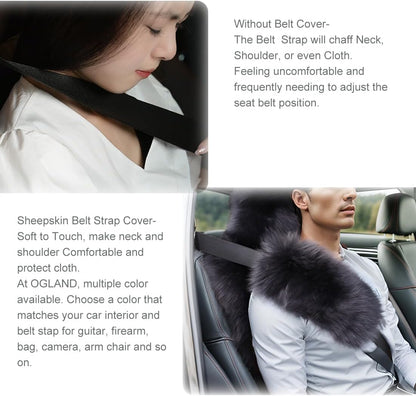 OGLAND Authentic Sheepskin Car Seat Belt Pad,2 Pack Soft Seat Belt Cover for Shoulder Pad Neck Cushion Protector Car Accessories by Genuine Natural Merino Wool (Misty Gray) - Colors B