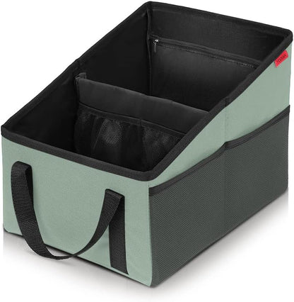 YOOFAN Car Seat Organizer - Passenger Seat Organizer, Collapsible Small Car Seat Storage Organizer for Console Front/Back, Automotive Backseat Organizer with Belt 4 Cup Holders for Kids Accessories