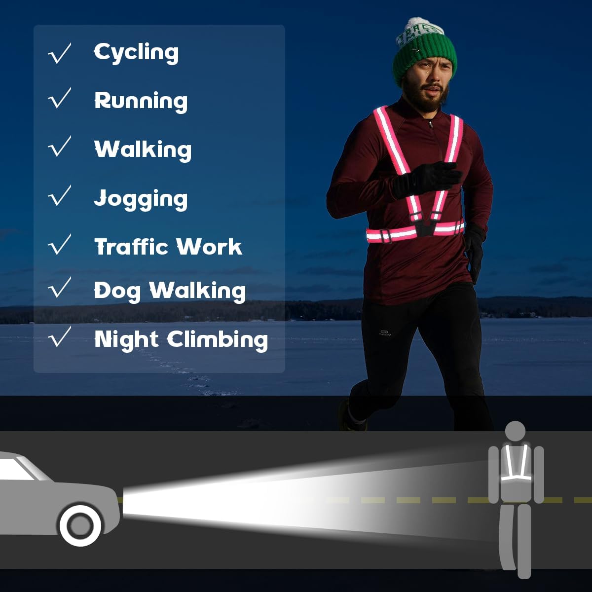 Tenalleys 2 Pack Reflective Vest Running Gear Adjustable High Visibility Reflective Running Safety Vest for Women Men Night Cycling,Hiking, Jogging,Dog Walking