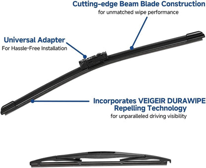 3 Pack Windshield Wiper Blades Compatible with Mazda CX-5 2017-2025 and CX-9 2016-2023, Front and Rear, 24" 18" 14" - Colors B