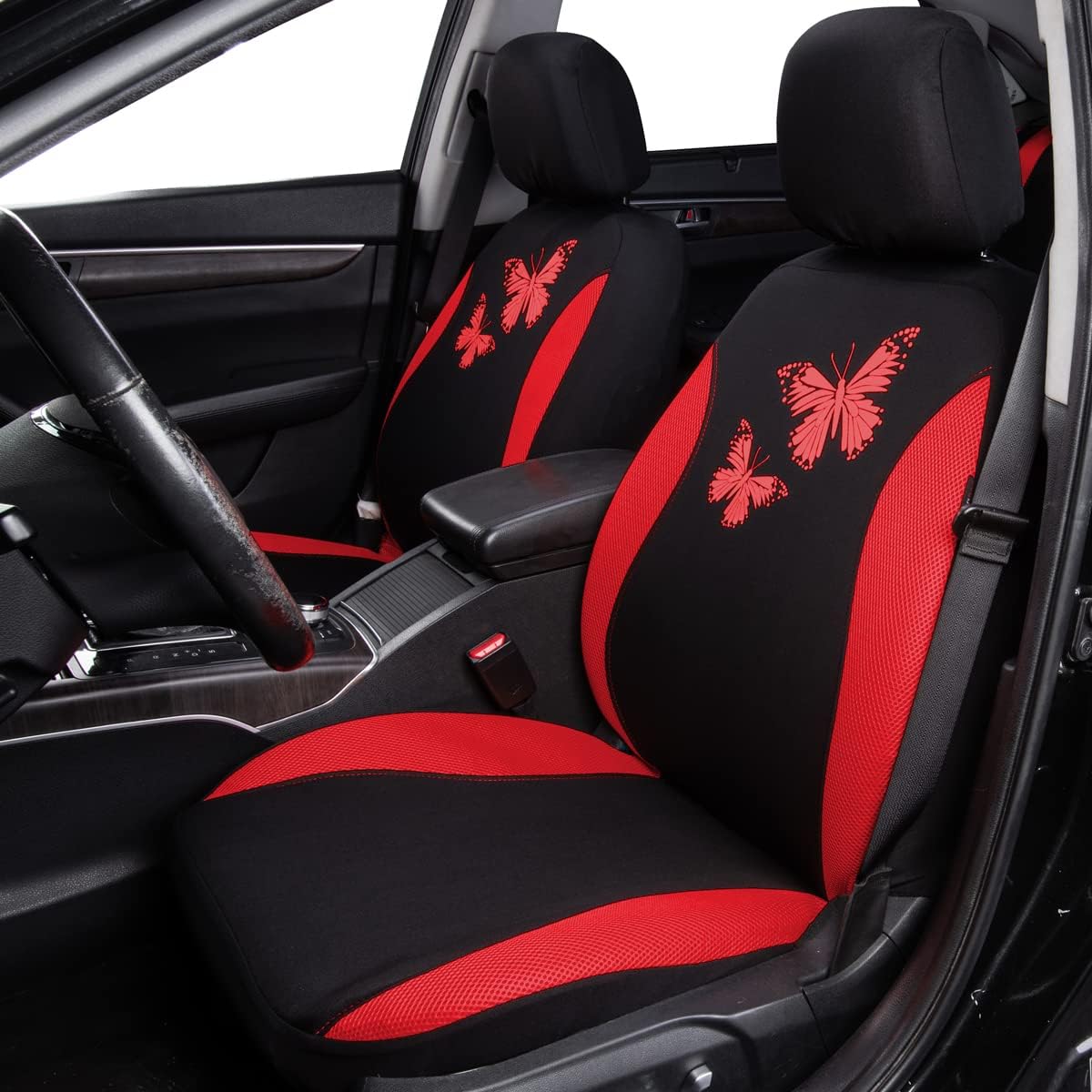 Flying Banner Butterfly car seat Covers ful Set Fashion Universal Lady Woman Female Rear Bench Split Colorized (Pink, 2 Fronts - Lace)