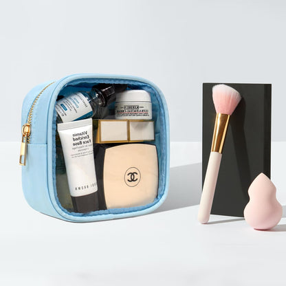 Small Clear Makeup Bag for Purse Small Cosmetic Bag Travel Size Toiletry Bags Cute Travel Makeup Bag,Coin Purse,Car Asscessories Organizer Storage Travel Essentials for Women Girls(Clear-Beige)