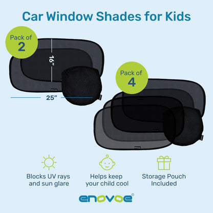 Enovoe Car Window Shades for Baby (4 Pack) - 21"x14" - Sun Shade Blocker, Cling - Glare Shield and UV Rays Protection for Your Child - Side Windows Screens for SUV- Mesh Window Shades for Car Baby