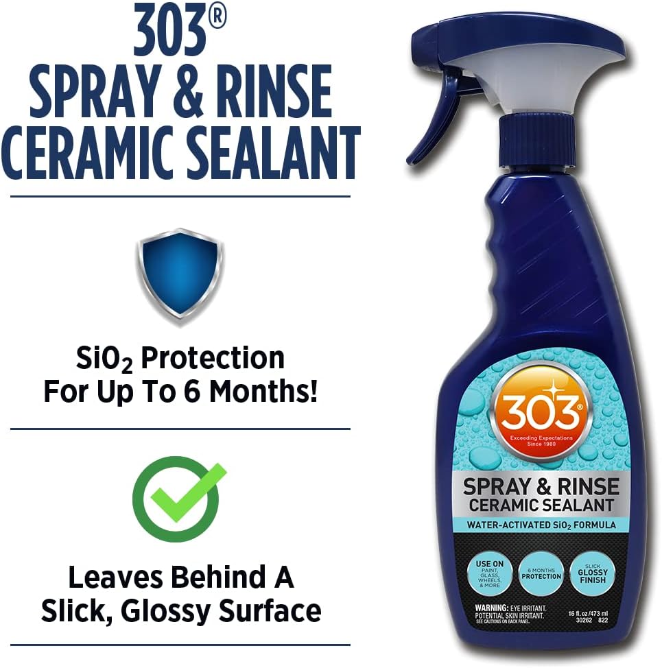 303 Products Spray & Rinse Ceramic Sealant – Quick Ceramic Coating – Water-Activated SiO2 Formula – 6 Months of Protection – Water Repellent Ceramic Spray – Easy to Use – 16 Oz (Pack of 1) (30262)