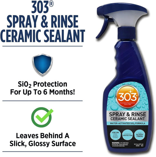 303 Products Spray & Rinse Ceramic Sealant – Quick Ceramic Coating – Water-Activated SiO2 Formula – 6 Months of Protection – Water Repellent Ceramic Spray – Easy to Use – 16 Oz (Pack of 1) (30262)