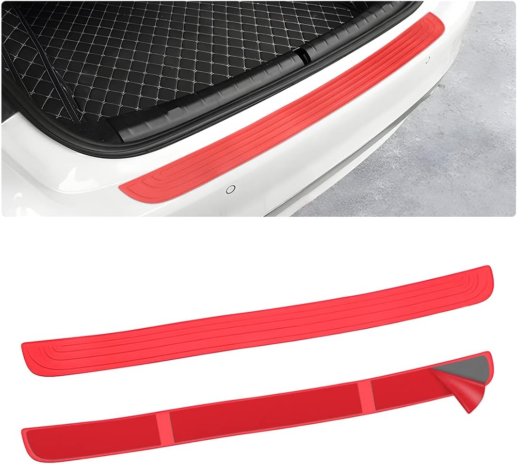 Car Rear Bumper Protector Guard, Anti-Scratch Abrasion Rubber Trunk Door Entry Sill Guard, Non-Slip Vehicle Trim Cover Protection Strip, Car Accessories for Most Cars and SUV (Black/Red/35.4" x2.7)