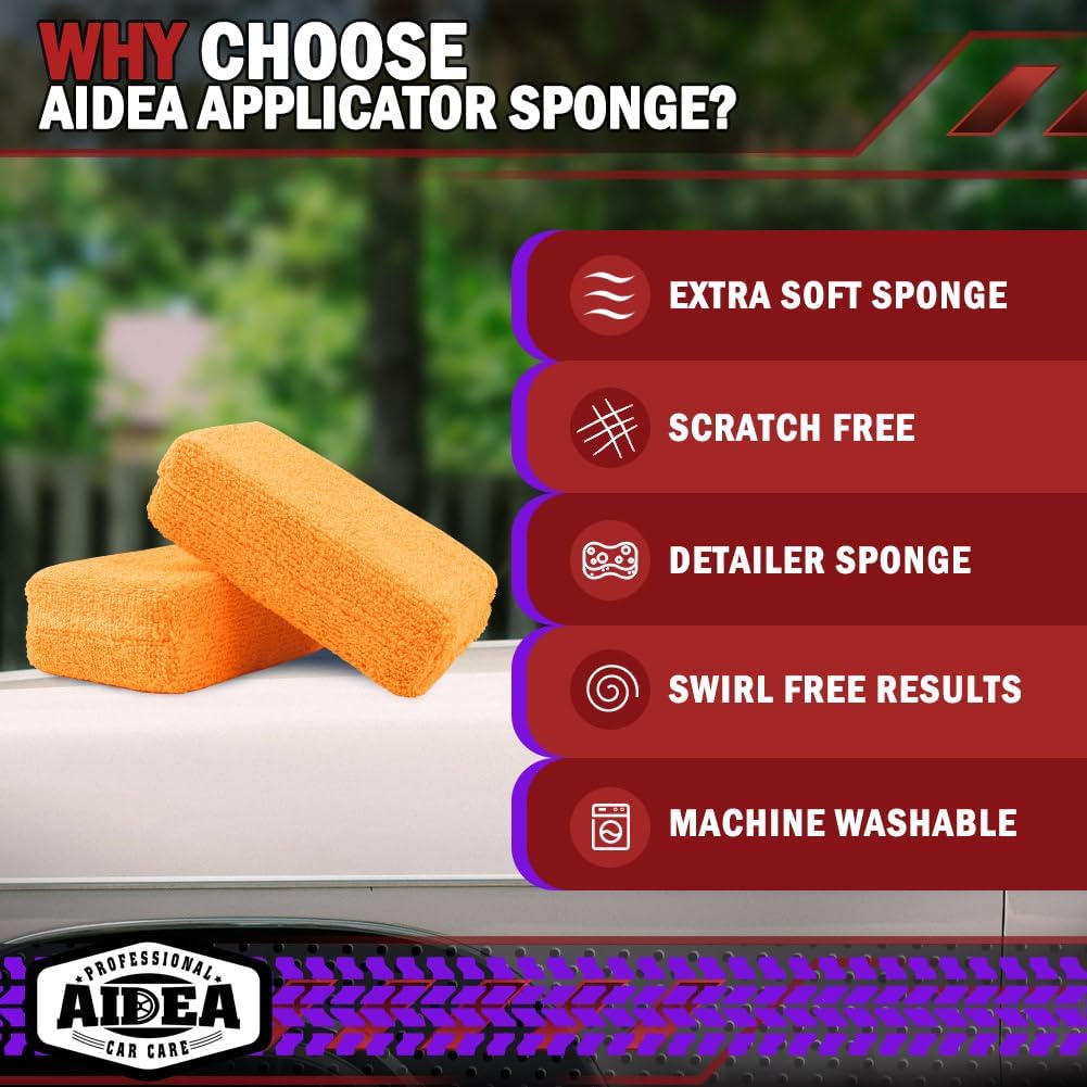 AIDEA Microfiber Applicator Pad-8Pack, Car Wash Sponge, Premium Microfiber Sponge and Cleaning Pads, Perfect for Effortless Wax, Sealant, and Conditioner Application, Car Detailing Supplies, Blue