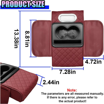 Leather Car Center Console Cover, Universal Automotive Armrest Booster Cushion, Vehicle Middle Console Organizer with 2 Cup Holders, Side Storage Bag, Tissue Box & Phone Slot(Black)