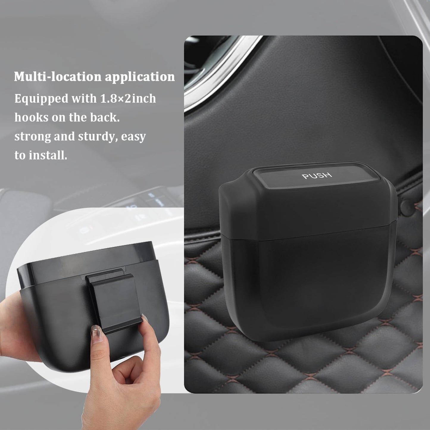 IHOTDER 2PCS Car Trash Can with Lid + 60PCS Garbage Bags,Mini Trash Can Interior Accessories for Door/Seat/Center Console/Home/Office,Multifunctional Car Organizers and Storage (Black)