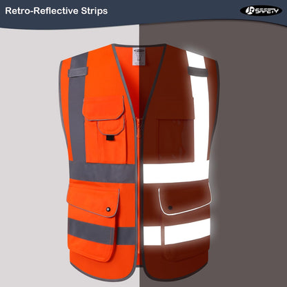 JKSafety 9 Pockets Class 2 High Visibility Zipper Front Safety Vest With Reflective Strips,Meets ANSI/ISEA Standard (Large, 150-Yellow) - Colors A