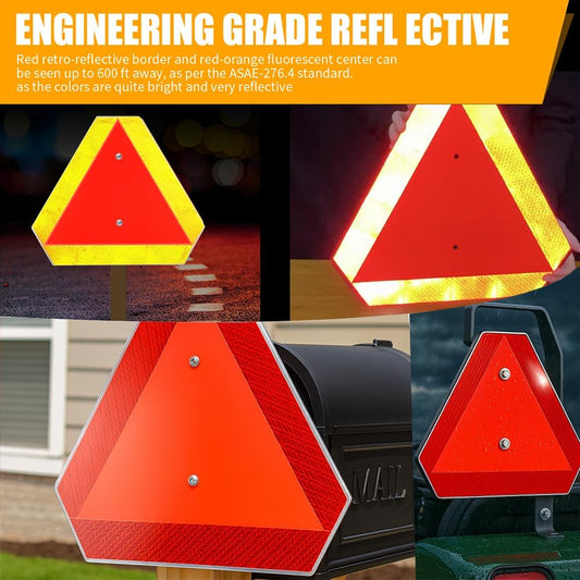 Slow Moving Vehicle Safety Sign,Slow Moving Vehicle Triangle Sign,Plastic 14"x16" Engineering Grade Reflective for Golf Cart (Plastic)