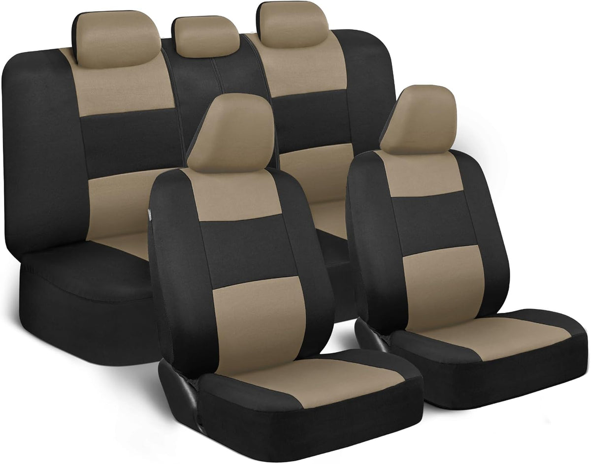BDK PolyPro Car Seat Covers Full Set in Charcoal on Black – Front and Rear Split Bench for Cars, Easy to Install Cover Set, Accessories Auto Trucks Van SUV