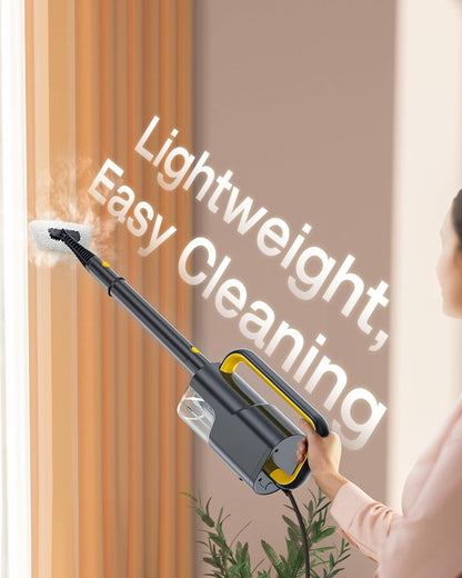 10-in-1 Steam Mop with Detachable Handheld Steamer,350ml Tank, 10s Heat-Up, 248°F Steam Cleaner, 2-Level Control and Swivel Head for Floor,Carpet,Tiles, BBQ grill,Car Accessories Clean White