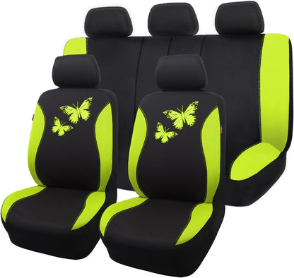 Flying Banner Butterfly car seat Covers ful Set Fashion Universal Lady Woman Female Rear Bench Split Colorized (Pink, 2 Fronts - Lace)