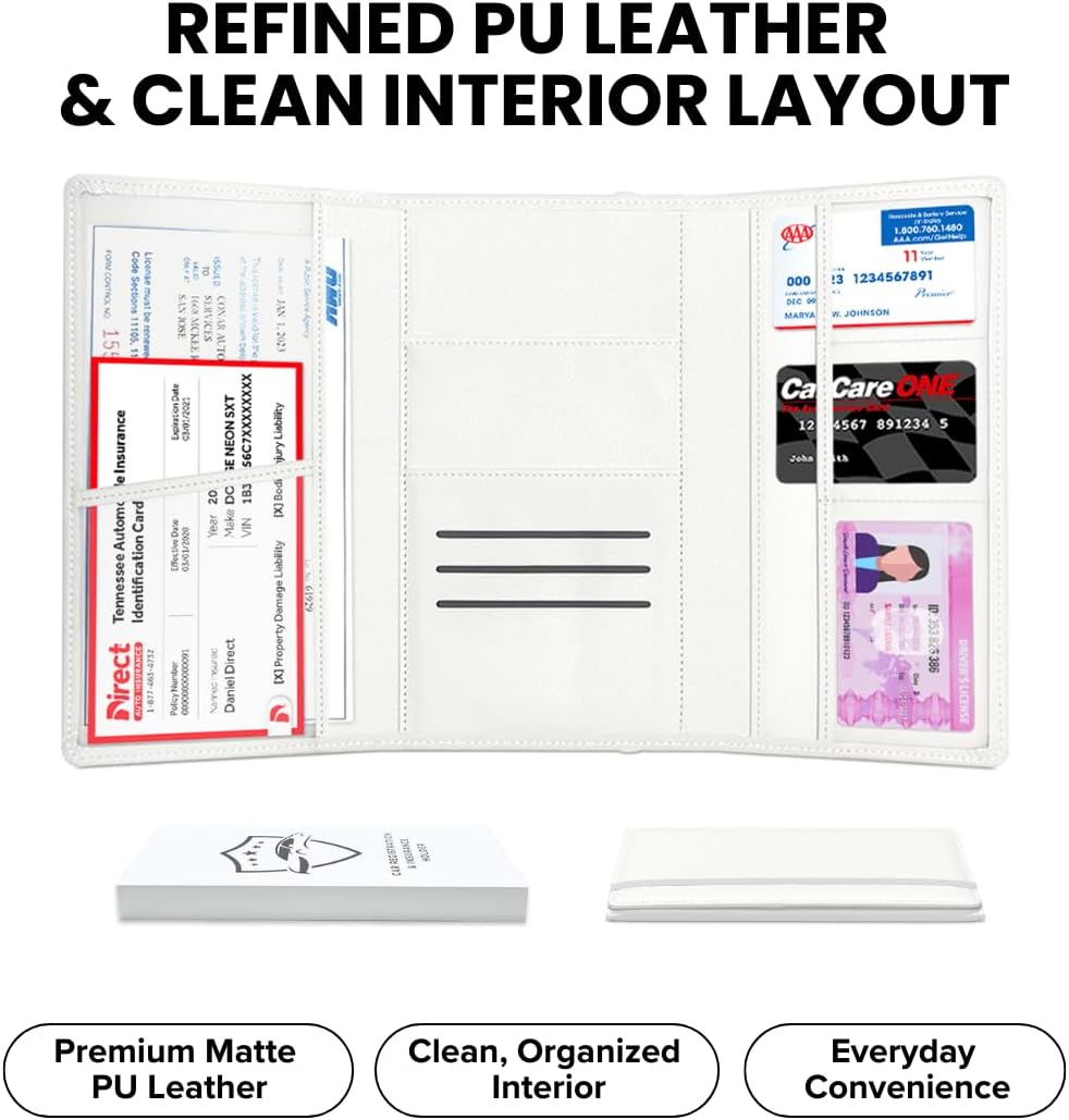 LINTRU Car Registration and Insurance Holder Trifold, Oversized Fit with Reinforced Construction, Matte PU Leather Vehicle Glove Box Organizer for Documents, Car Accessories for Men and Women