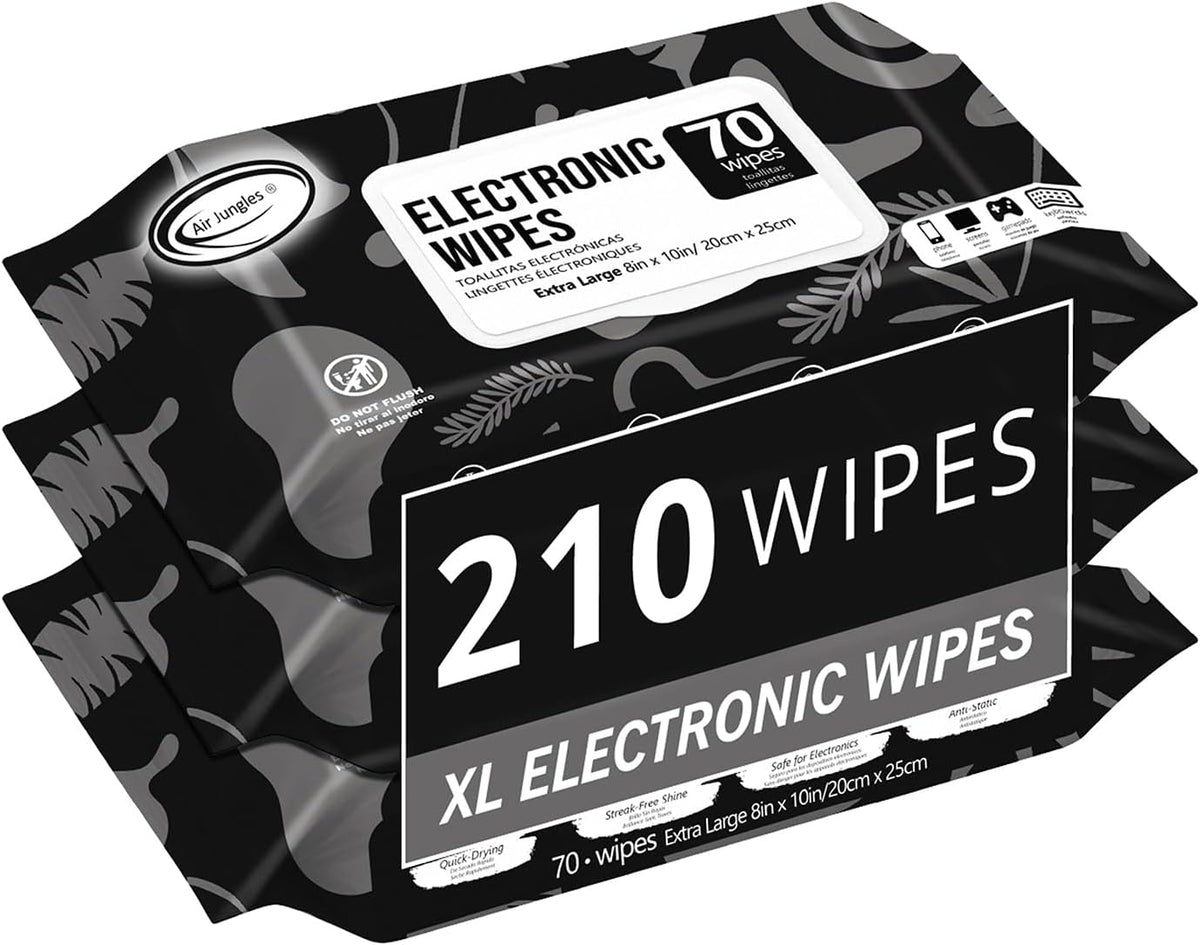 Air Jungles Electronic Wipes Screen Cleaner 70 Count, No Cloth Needed, XL 8"x10" Cleaning for LED Screen, TVs, Computer, Tablet, Phone, Laptops, Monitor, Smart Watch, Headphone and Gaming Equipment
