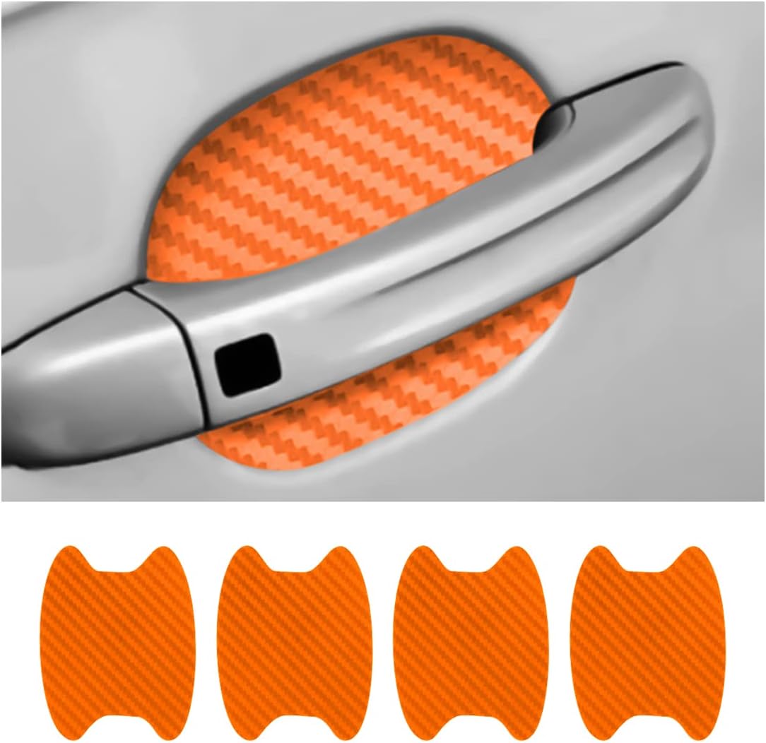 4PCS Sticker, Carbon Fiber Anti-Scratches Car Door Cup Protector, Non-Marking Auto Door Handle Protective Film, Universal for Most Car Handles (Black/4PCS)