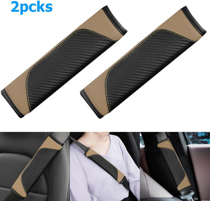 AUCELI 2PCS Car Seat Belt Cover, Carbon Fiber Seatbelt Shoulder Strap Covers, Breathable Leather Soft Harness Pad Protect Your Neck and Shoulder Compatible with Cars