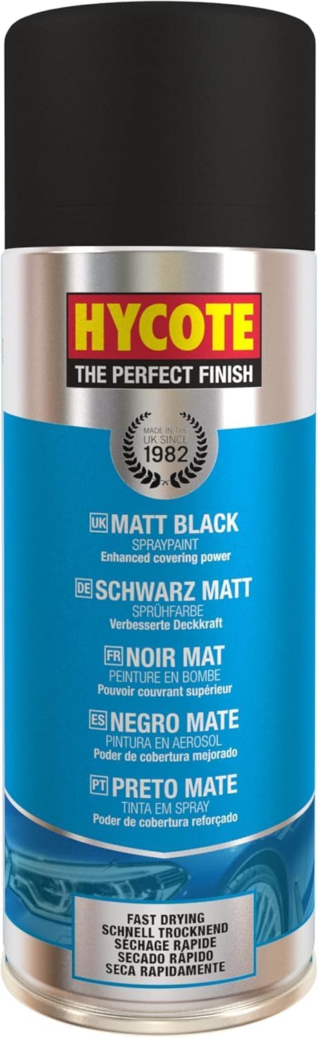 Hycote Black Spray Paint, Gloss Black, 13.5 Oz - Fast Drying, UV & Weather Resistant, Acrylic Formula for Superior Protection – For Automotive & DIY Use, 400ml