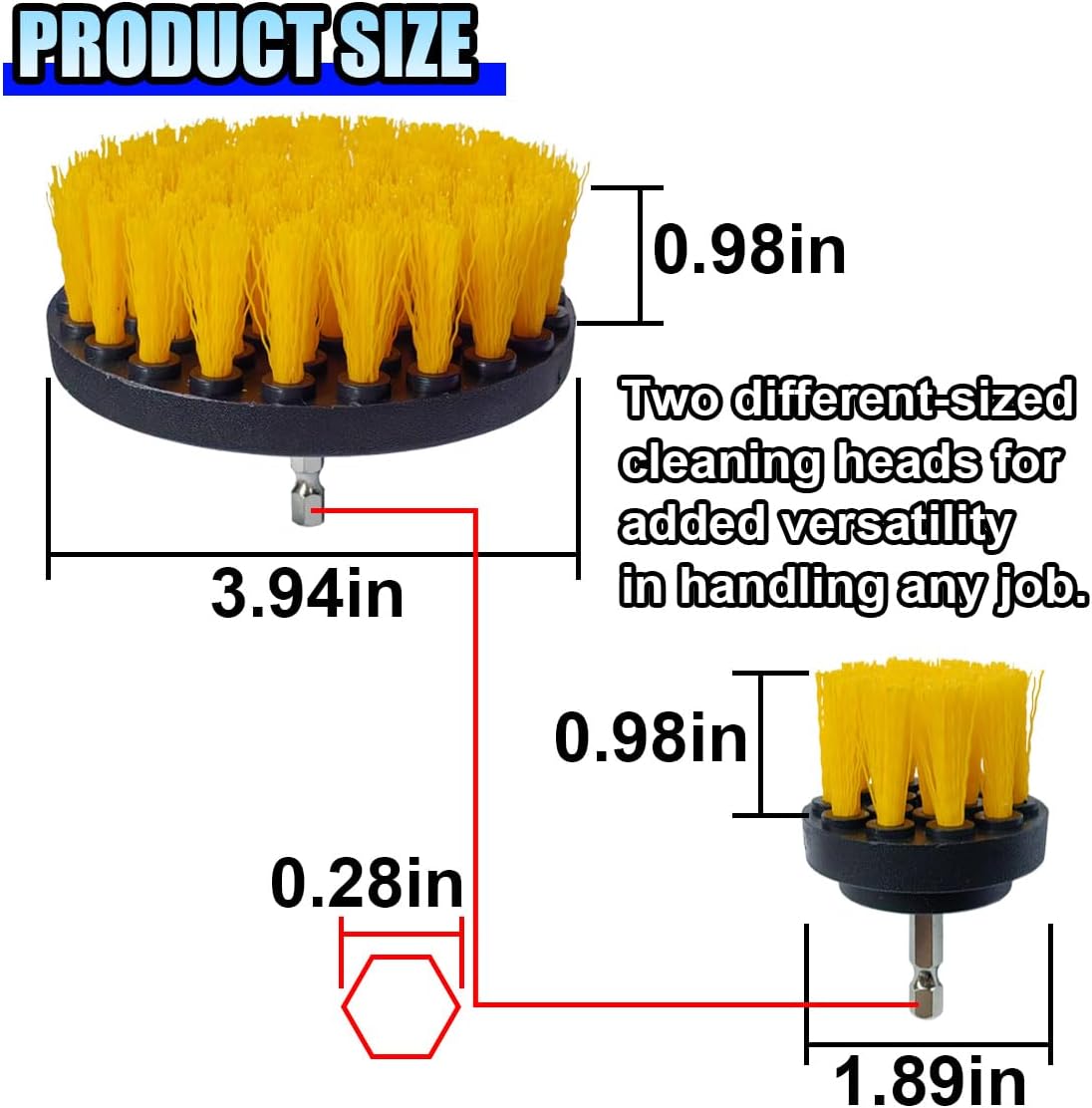 ZIMISI 2PCS Car Detailing Drill Brush Set, 2" & 4" Power Carpet Scrubber, Nylon Bristle Wheel Cleaner Brush with Drill Attachment, Car Wash Cleaning Kit for Floor Mats, Bathroom (Red)