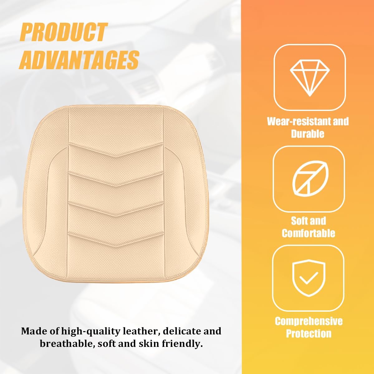 HZEL Car Front Bottom Seat Cover, Breathable Leather Full Wrapped Non-Slip Bottom Driver Seat Cushion with Storage Pocket, Comfortable Auto Interior Chair Protection Cover, Universal Fit (Coffee)