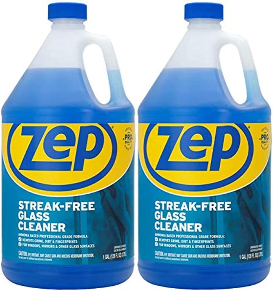 Zep Streak-Free Glass Cleaner - 1 Gallon (Case of 4) ZU1120128 - Professional Grade Formula that Cleans Dirt, Fingerprints, Grime, Smoke Haze, and Toothpaste on Windows, Mirrors, and Other Glass