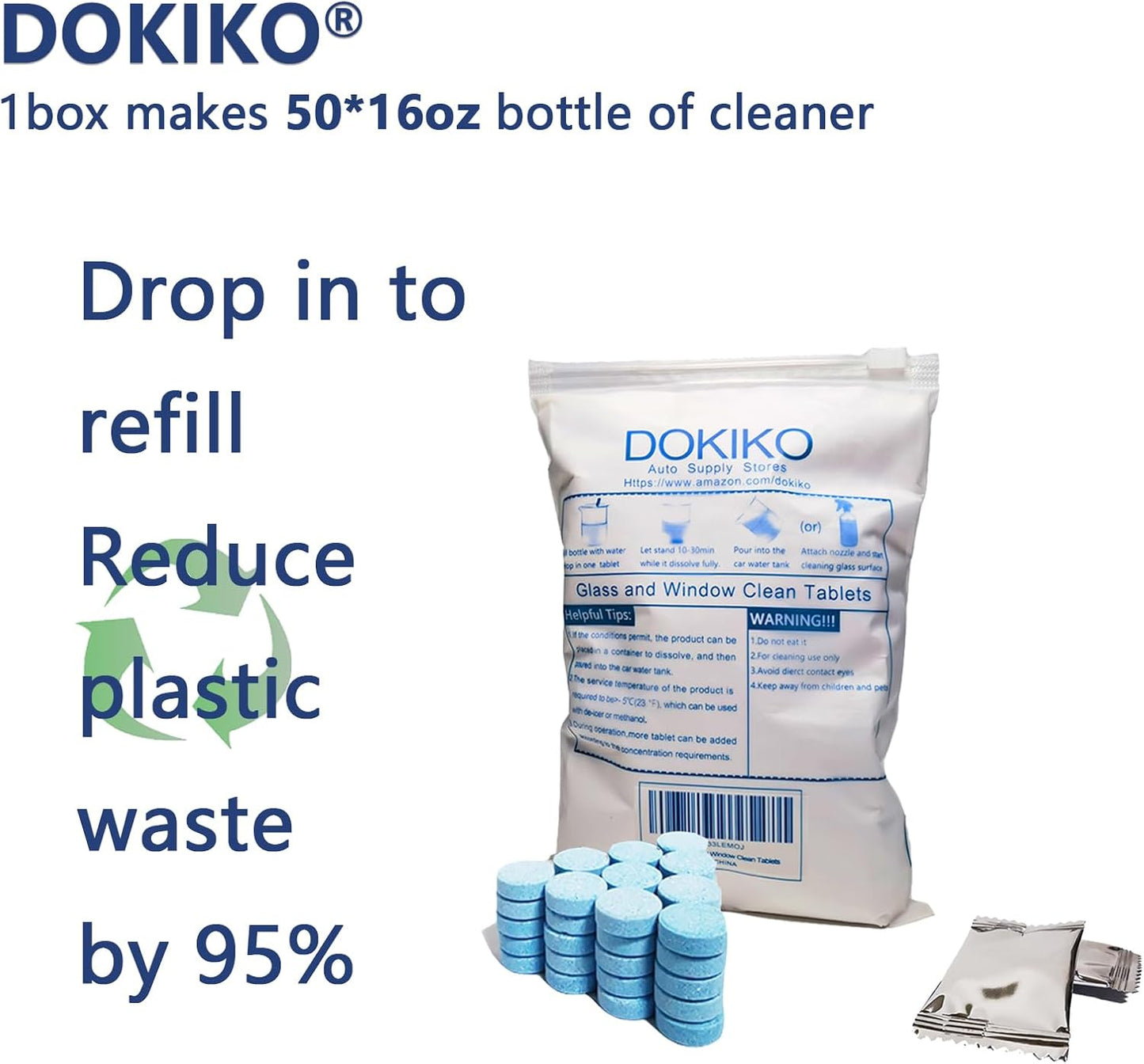 DOKIKO 100 PCS Glass Cleaner Refill,Glass Clean Tablets, Window Clean Refill Tablets, 100 Concentrated Dissolvable,1 Pack Makes 100 * 16 fl oz Spray Effective cleaning