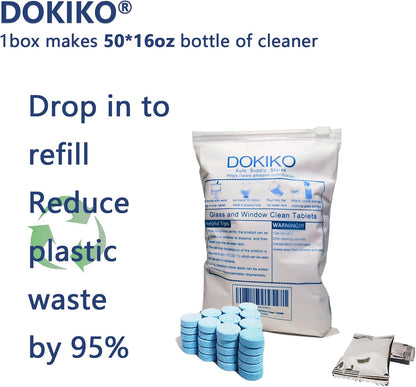 DOKIKO 100 PCS Glass Cleaner Refill,Glass Clean Tablets, Window Clean Refill Tablets, 100 Concentrated Dissolvable,1 Pack Makes 100 * 16 fl oz Spray Effective cleaning