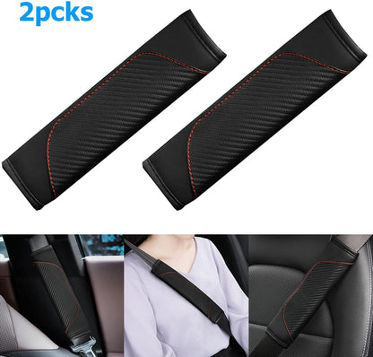 AUCELI 2PCS Car Seat Belt Cover, Carbon Fiber Seatbelt Shoulder Strap Covers, Breathable Leather Soft Harness Pad Protect Your Neck and Shoulder Compatible with Cars