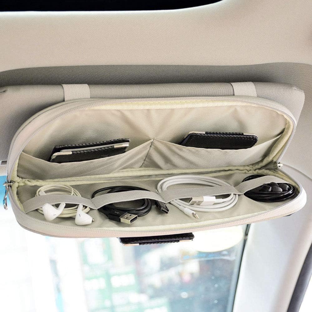 Da by Car Sun Visor Organizer, Multi-Pocket Visor Organizer Storage Pouch for Cars, SUVs & Trucks with Double Zippers, Elastic Bands & Glasses Clip - Organizes Essentials Keep Tidy (Black)