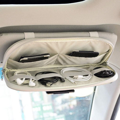 Da by Car Sun Visor Organizer, Multi-Pocket Visor Organizer Storage Pouch for Cars, SUVs & Trucks with Double Zippers, Elastic Bands & Glasses Clip - Organizes Essentials Keep Tidy (Black)
