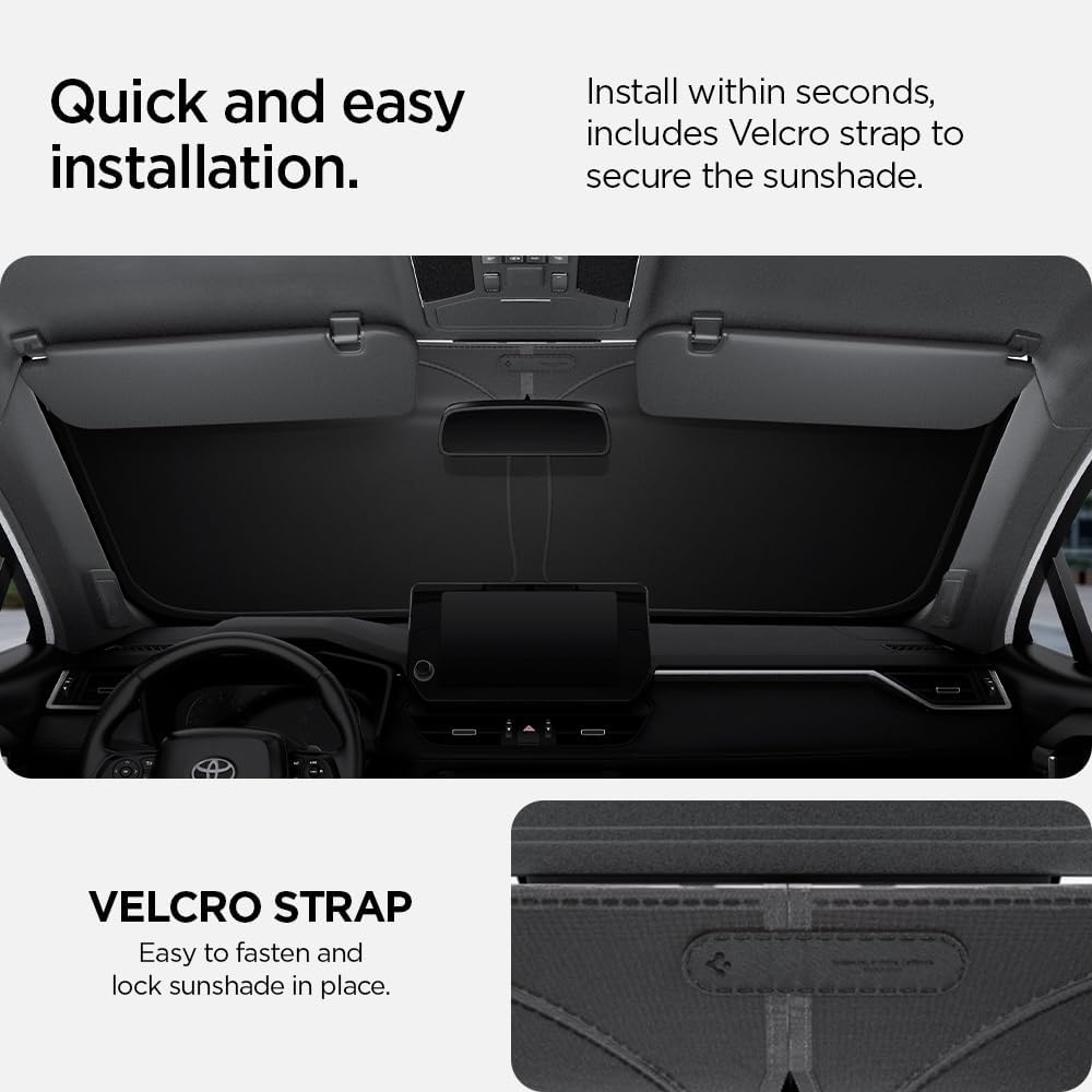 Spigen ZeroGap Windshield Sunshade for Tesla Model Y & 3, Maximum UV & Heat Protection, Dual Layer with Pocket | Car Accessories for Model Y Juniper, Model Y L, Model 3 Highland | Gift for Tesla Owner