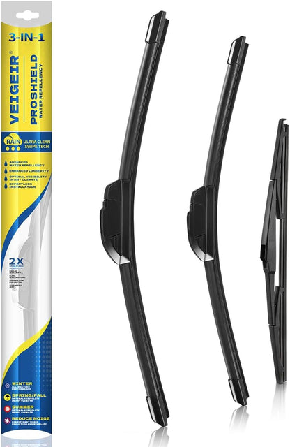 3 Pack Windshield Wiper Blades Compatible with Mazda CX-5 2017-2025 and CX-9 2016-2023, Front and Rear, 24" 18" 14" - Colors A