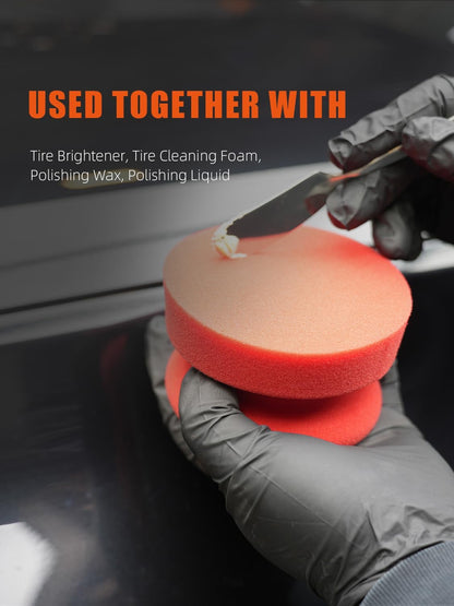 SPTA Tire Shine Applicator, 6Pcs Foam Applicator Pads, Round Shape Side Pressing Hand Polishing Sponge Pads Kit Tire Shine Applicator Pad Tire Dressing Applicator Pad for Applying Tire Shine