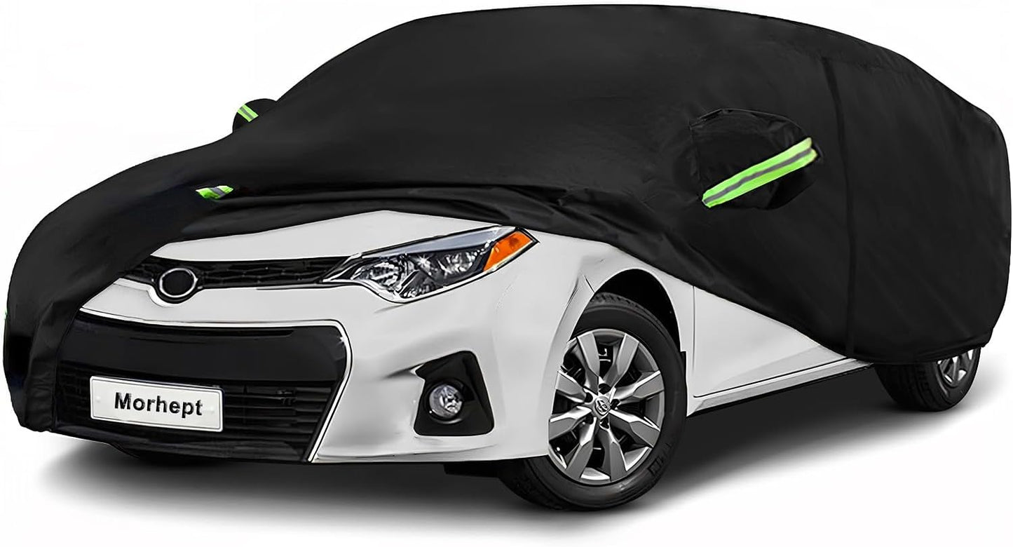 Car Cover Waterproof All Weather for Automobiles, Outdoor Full Exterior Covers for Sedan Black(Suggest Car Length from 194"-208")