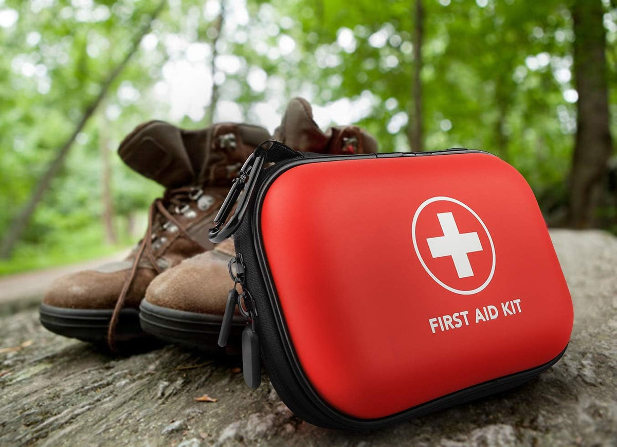 Mini First Aid Kit, 100 Pieces Water-Resistant Hard Shell Small Case - Perfect for Travel, Outdoor, Home, Office, Camping, Hiking, Car (Black)