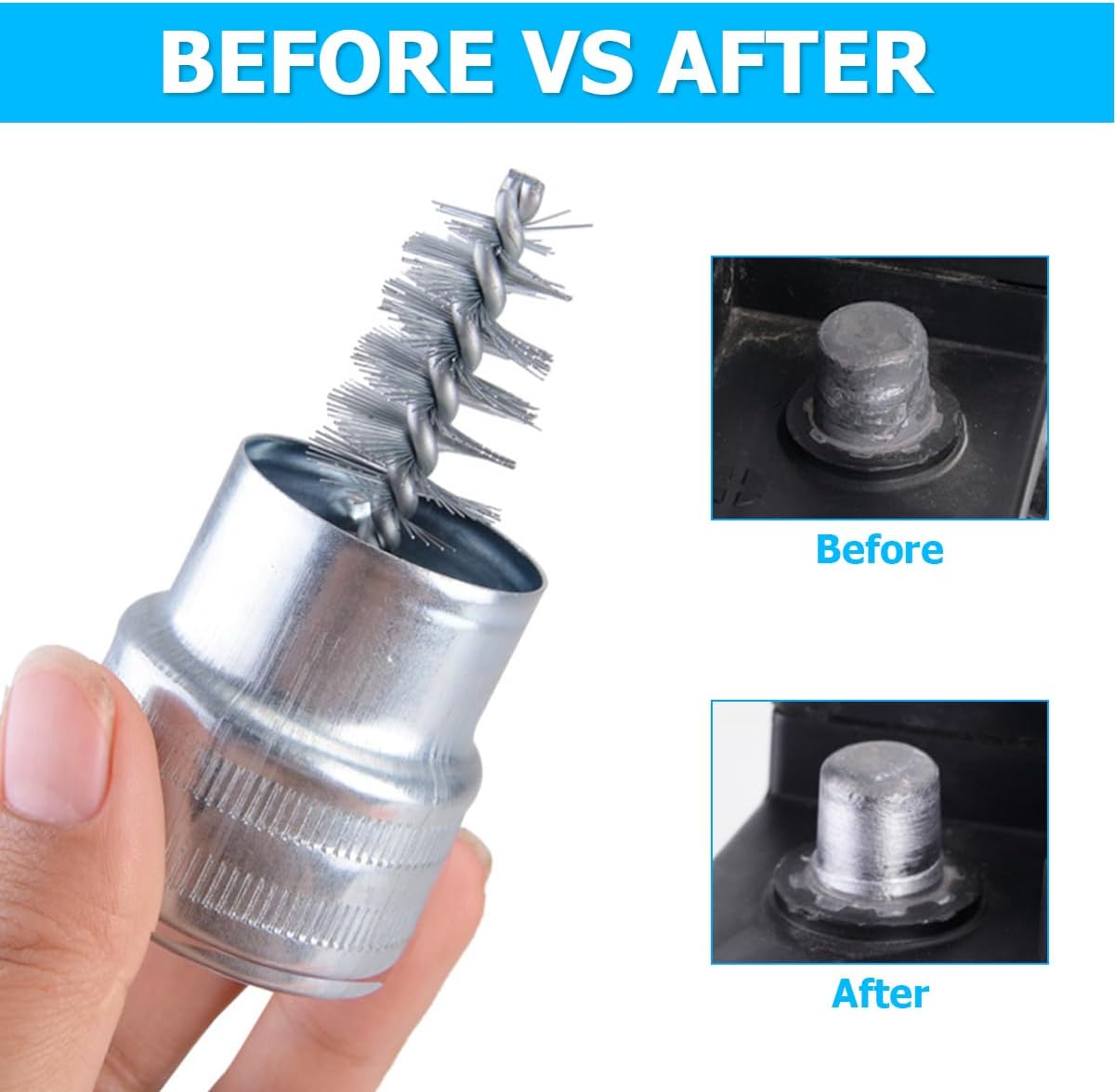 Mandark 2PCS Car Battery Terminal Cleaning Brush, Metal Vehicle Battery Post Cleaner Bristle Tool, Derusting Auto Battery Washer Brush Accessories, Universal for SUV, Truck, RV