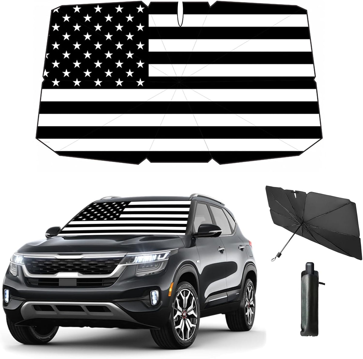 Windshield Sun Shade 2025 Car Accessories 100% Blackout Car Front Windsow Shades Umbrella Automotive Sun Visor Block Heat Insulation Protection (Black Eyes)